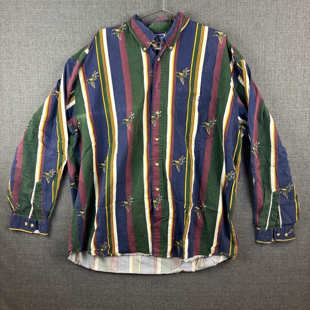 Vintage NorthCrest Shirt Mens XLT Multi Stripe‎ Button Down Duck Pattern 90s